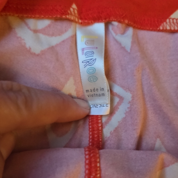 LuLaRoe Orange and White Patterned Leggings - Picture 2 of 2